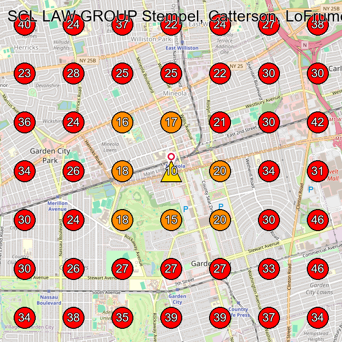 SCL LAW GROUP Stempel, Catterson, LoFrumento, Carlson, Biondo LLP. GeoGrid visibility map for Lawyer in Garden City